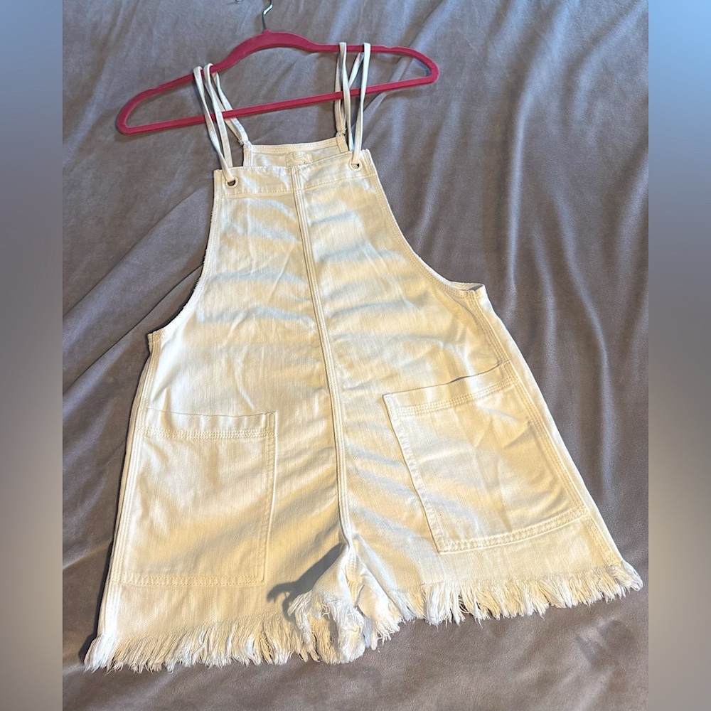 Aerie White Denim Overalls